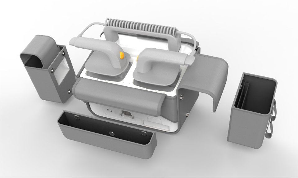 um objeto retangular cinzento com capa branca