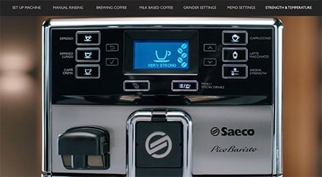 Definições de intensidade do aroma da máquina de café expresso Saeco