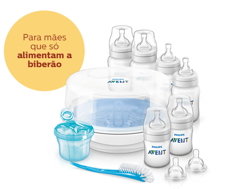 Produtos essenciais para alimentação a biberão: biberões, esterilizador a vapor Philips Avent