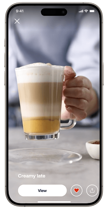 Smartphone com ecrã do HomeID com receita de café apresentada