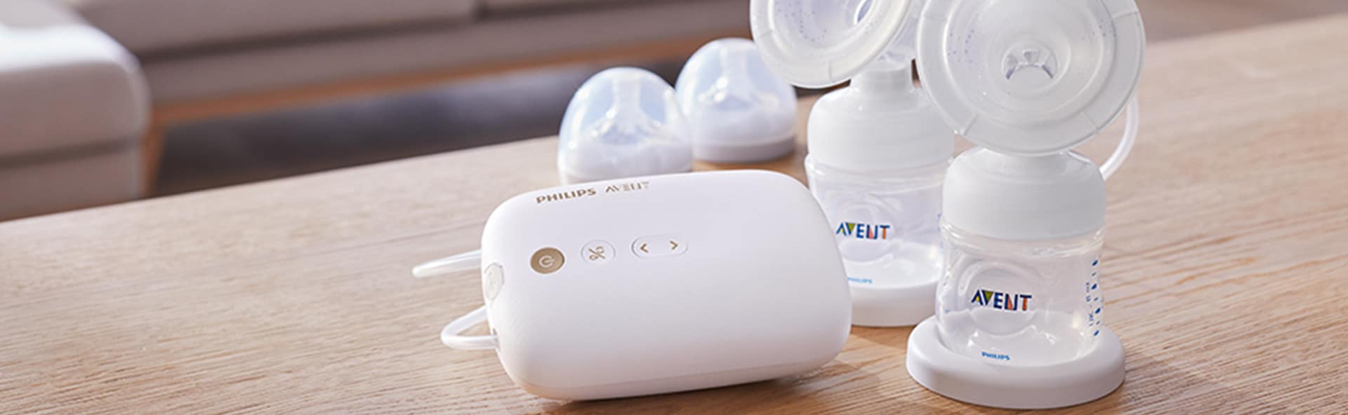 Philips breast pump products on a table